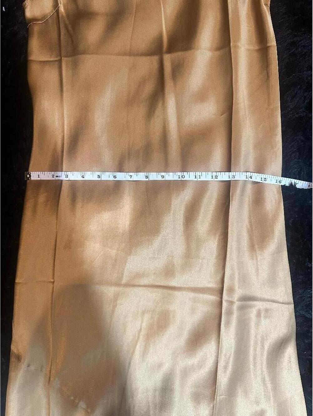 Gold Hawk Silk Slip Dress M Autumn Camel Bias Cut Lace Trim Designer NWT - Picture 7 of 7